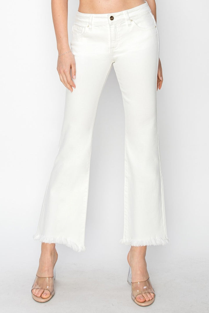 Tummy Control Flare Step Hem Pants in White