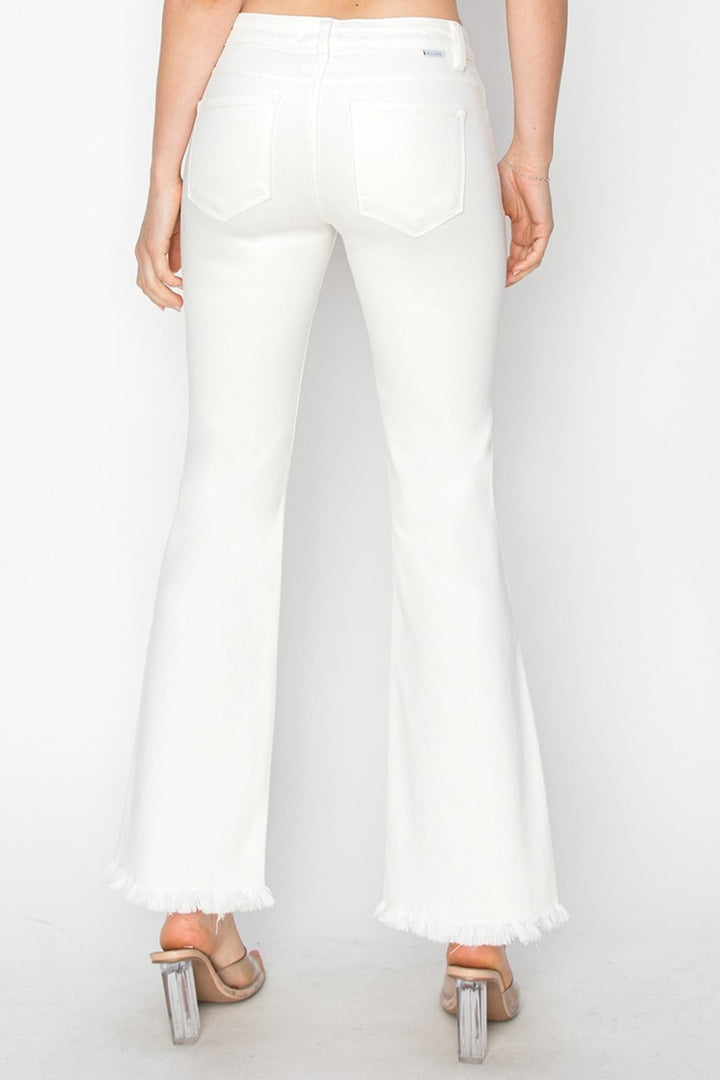Tummy Control Flare Step Hem Pants in White