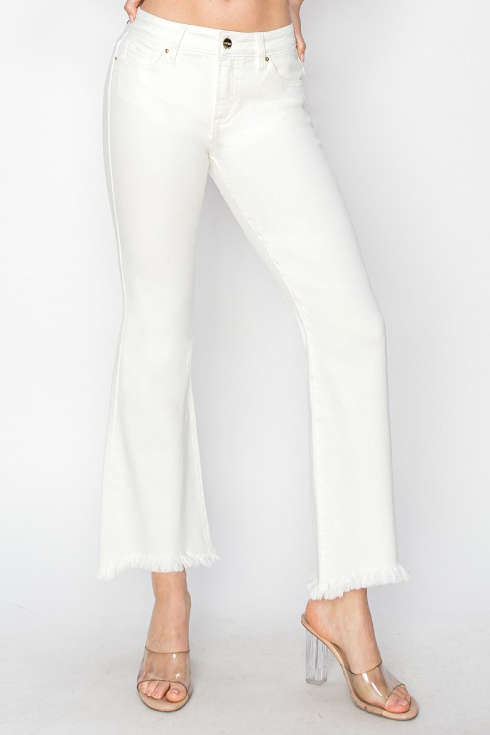 Tummy Control Flare Step Hem Pants in White