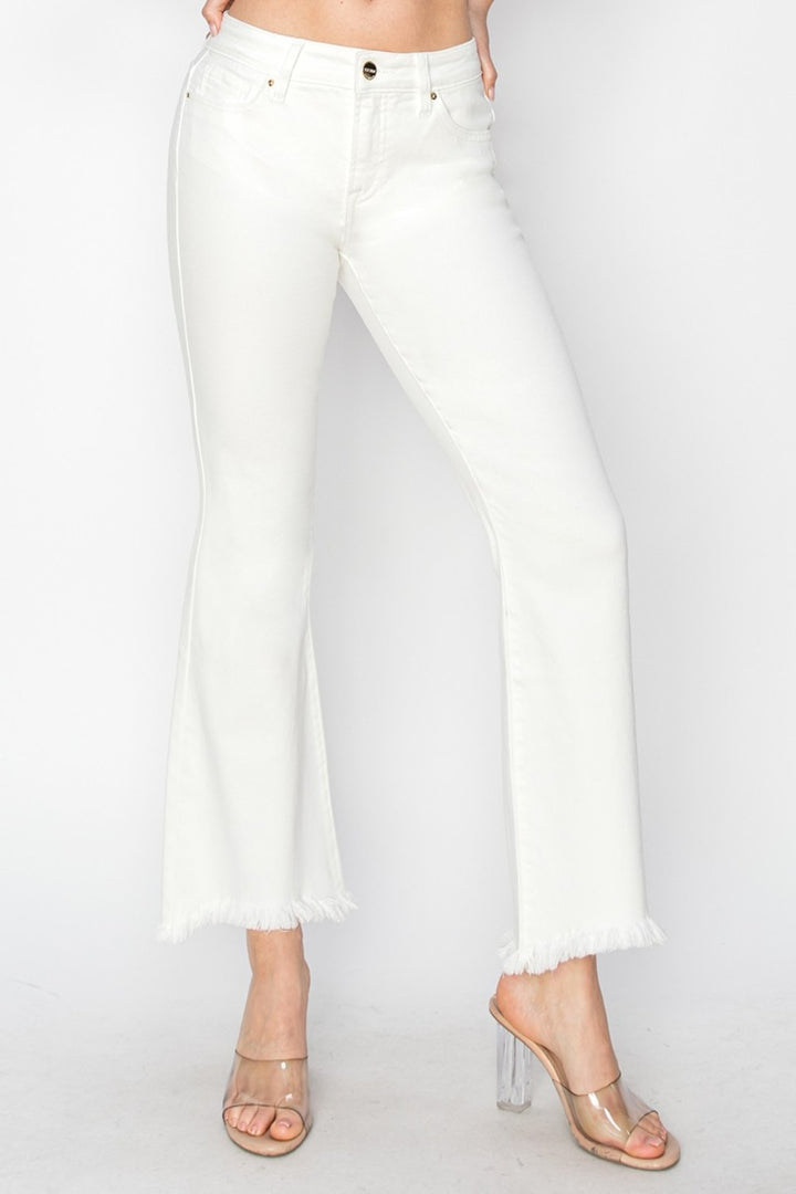Tummy Control Flare Step Hem Pants in White