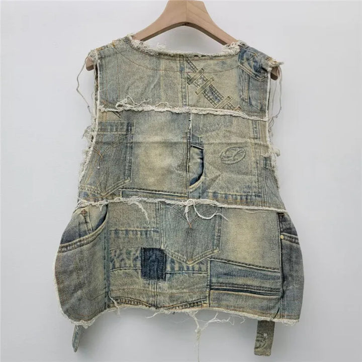 Vintage Frayed Denim Two Piece Set