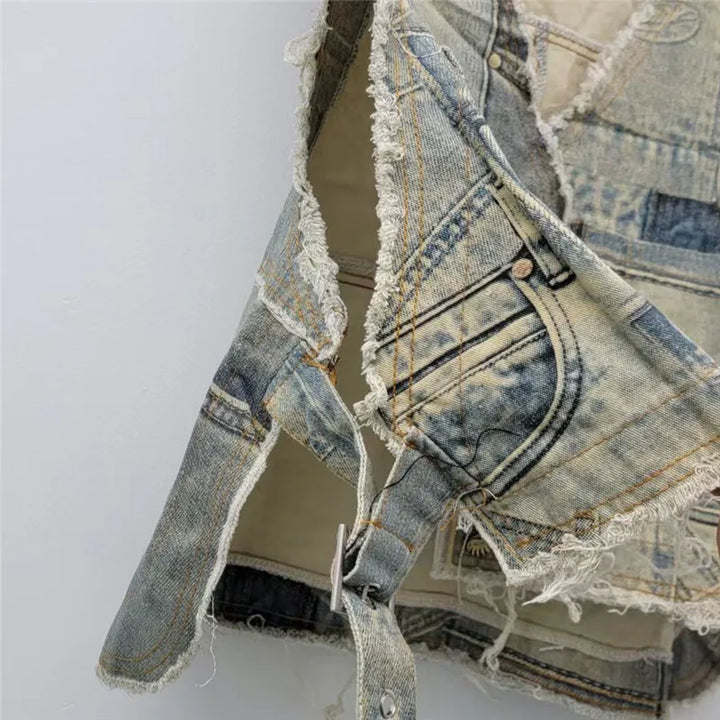 Vintage Frayed Denim Two Piece Set