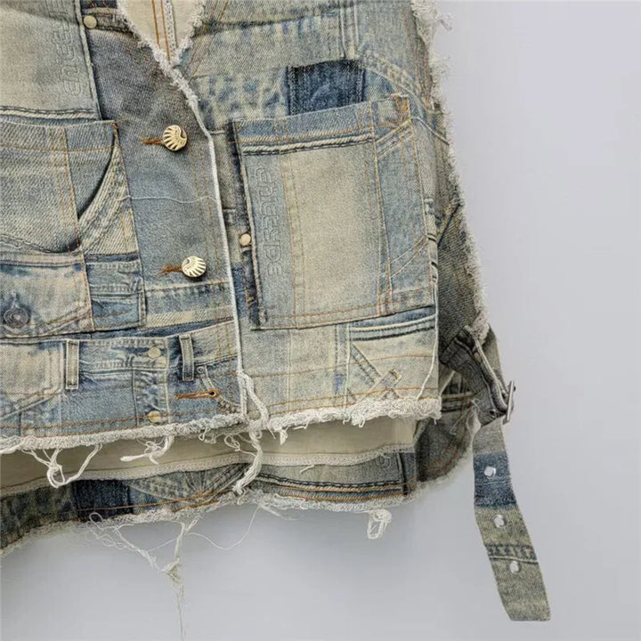 Vintage Frayed Denim Two Piece Set