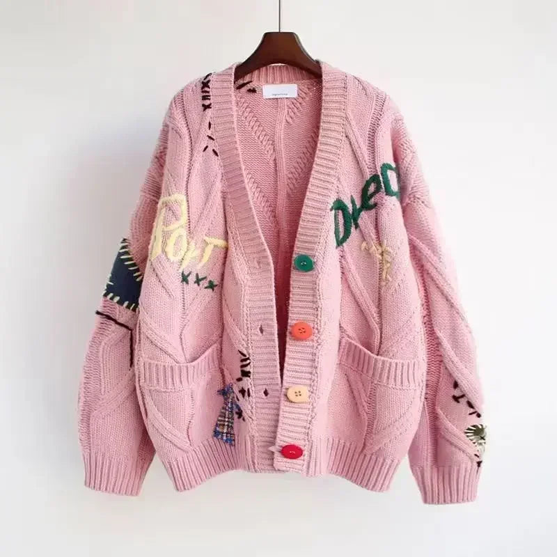 Streetstyle Embroidered Knitted Cardigan