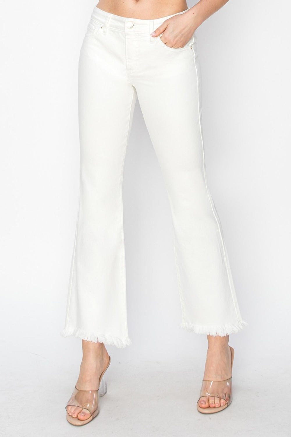 Tummy Control Flare Step Hem Pants in White