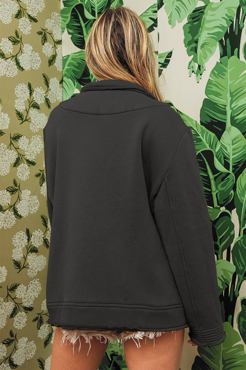 Washed Fleece Jacket In Charcoal Black
