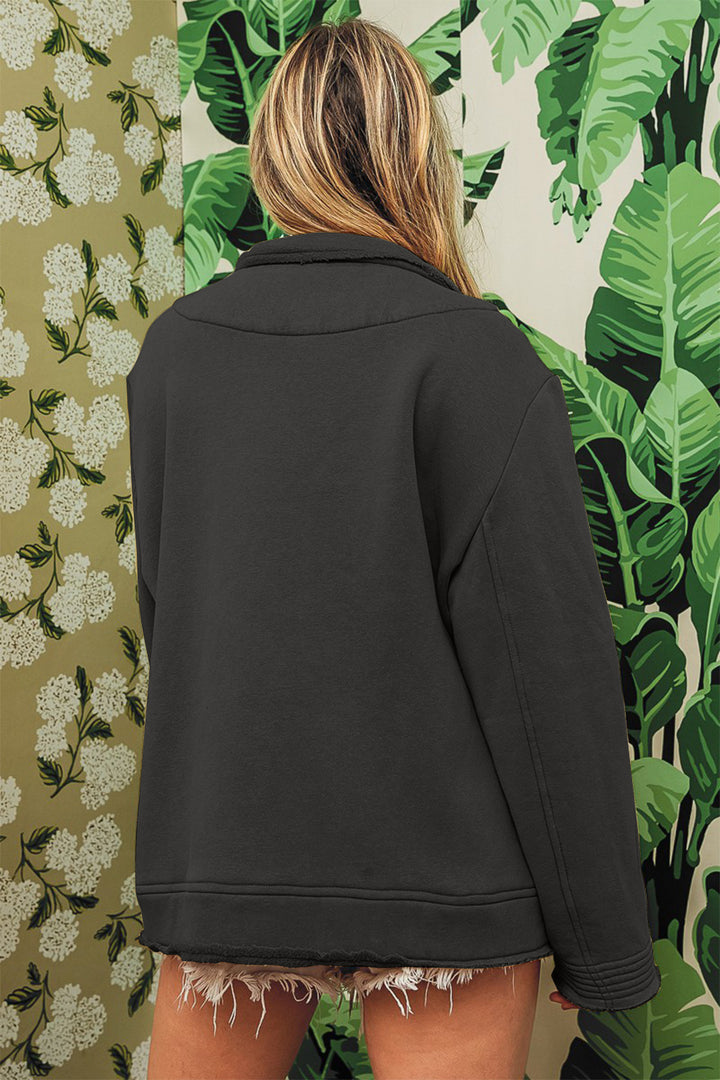 Washed Fleece Jacket In Charcoal Black