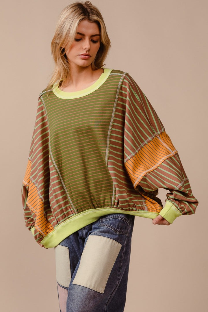 Color Block & Striped Round Neck Sweater