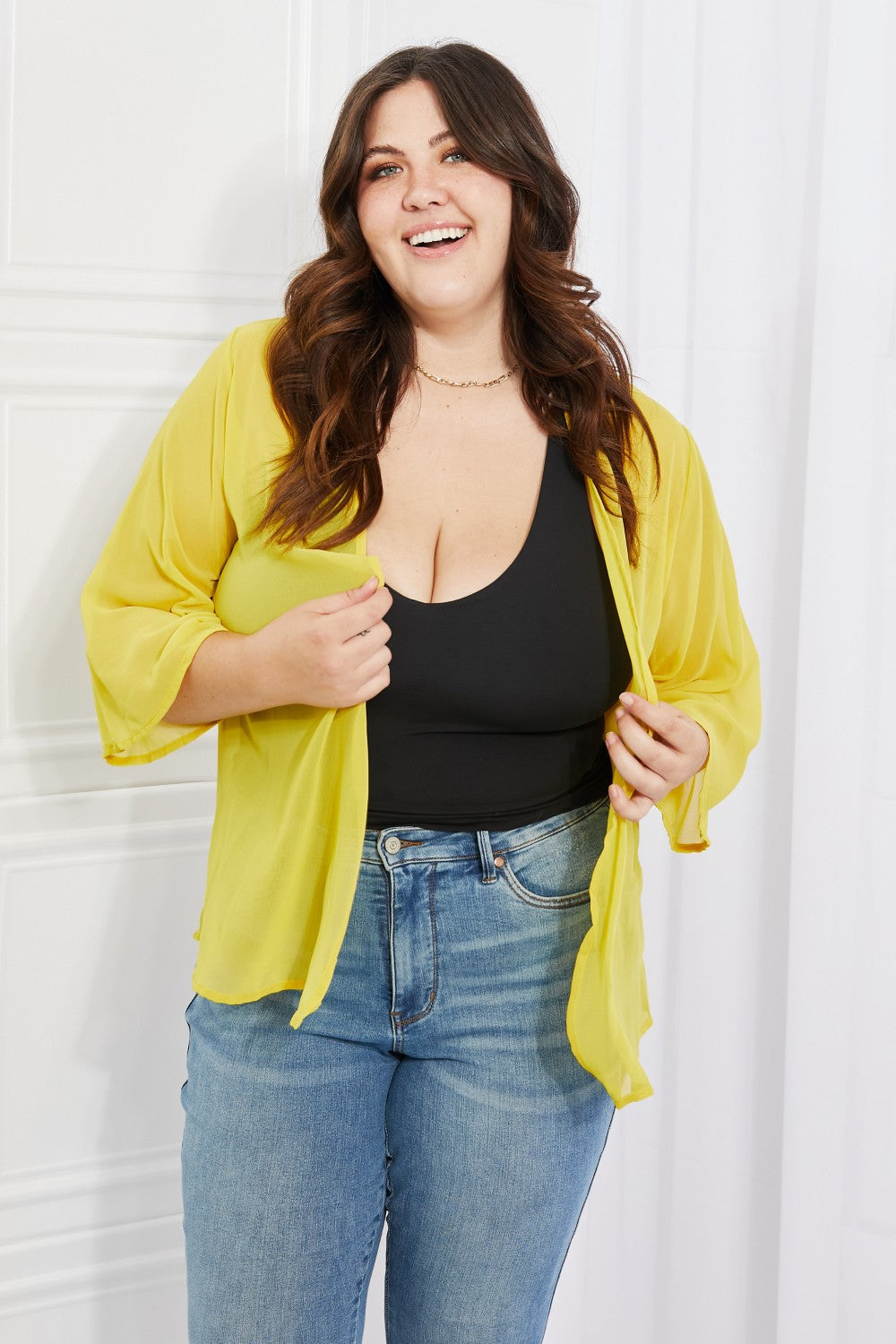 Full Size Chiffon Kimono in Yellow